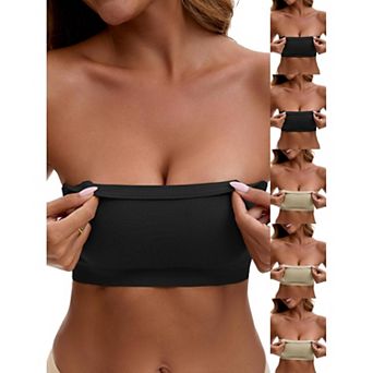 6 Packs Women's Strapless Seamless Push Up Wirefree Padded Bandeau Non-Slip Silicone Tube Bras