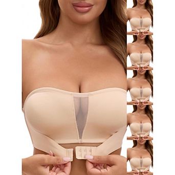 6 Packs Women's Mesh Front Closure Push Up Wirefree Bandeau Strapless Breathable Tube Bras