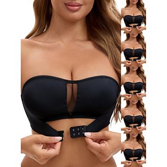 6 Packs Women's Mesh Front Closure Push Up Wirefree Bandeau Strapless Breathable Tube Bras