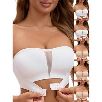 6 Packs Women's Mesh Front Closure Push Up Wirefree Bandeau Strapless Breathable Tube Bras