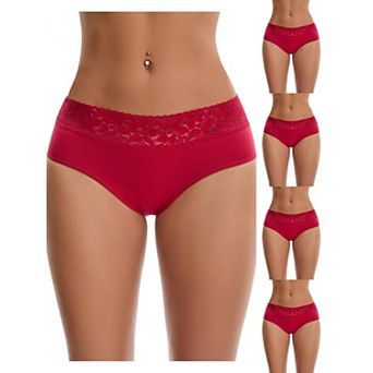 5 Packs Women's Lace Underpants Mid Waisted Soft Breathable Briefs Underwear