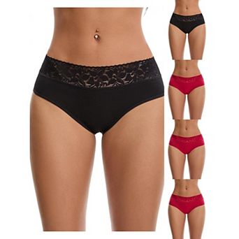5 Packs Women's Lace Underpants Mid Waisted Soft Breathable Briefs Underwear
