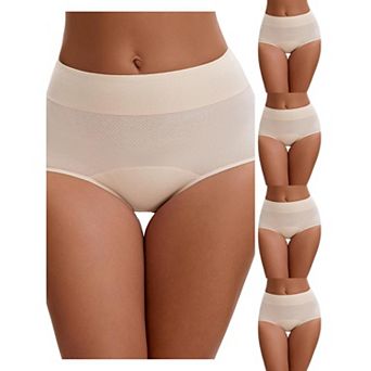 5 Packs Women's Leak Proof Briefs High Waist Elastic Waistband Full Coverage Tummy Control Underwear