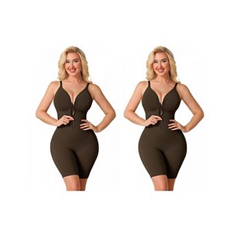 2 Packs Women's Shapewear Bodysuits Tummy Control Hip Lifting Zip Up Sleeveless Bodyshaper