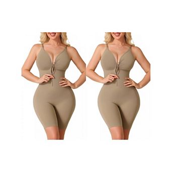 2 Packs Women's Shapewear Bodysuits Tummy Control Hip Lifting Zip Up Sleeveless Bodyshaper