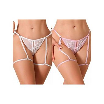 2 Packs Women's Floral Lace Garter Belt Panties Hollow Outs G-Strings Thongs
