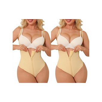 2 Packs Womens Underbust Shapewear bodysuit Plus Size Zip Up Tummy Control Camisole Thong Bodyshaper