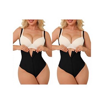 2 Packs Womens Underbust Shapewear bodysuit Plus Size Zip Up Tummy Control Camisole Thong Bodyshaper
