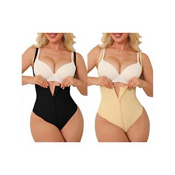 2 Packs Womens Underbust Shapewear bodysuit Plus Size Zip Up Tummy Control Camisole Thong Bodyshaper
