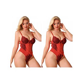 2 Packs Women's PU Leather Shapewear Bodysuit Underwire Plunge Corset Cami Tops Thong Bodyshaper
