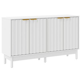 55" White Buffet Cabinet with Fluted Door and Adjustable Shelves, for Kitchen Dining Room
