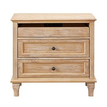 28" Wood Nightstand with Charging Station, 3 Drawers, USB and Type-C Ports, Farmhouse Style