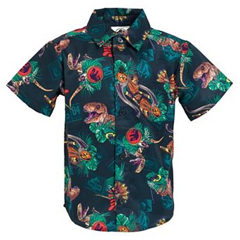 Jurassic World Jurassic Park T-Rex Hawaiian Short Sleeve Button Down Shirt
