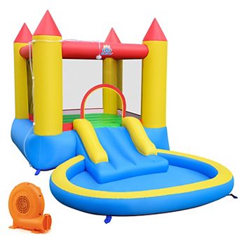 Costway Inflatable Bounce House, Kids Water Park Wet Dry with Splash Pool 380W Blower