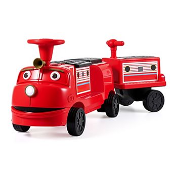 Costway 12V Battery Powered Ride on Train, Trackless Kids Ride on Toy with Storage Space