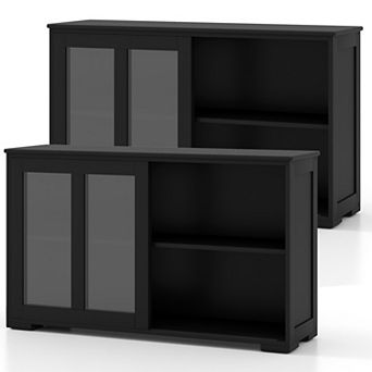 Costway 2-Door Stackable Buffet Sideboard Set of 2 with Sliding Tempered Glass Doors