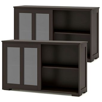 Costway 2-Door Stackable Buffet Sideboard Set of 2 with Sliding Tempered Glass Doors
