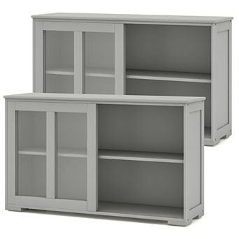 Costway 2-Door Stackable Buffet Sideboard Set of 2 with Sliding Tempered Glass Doors