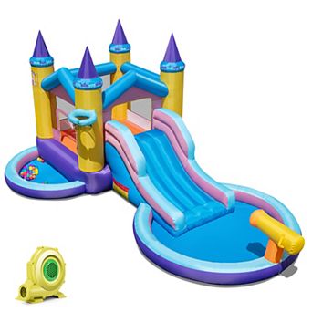 Costway 6 in 1 Kids Inflatable Water Slide Blower with Slide Splash Pool with 735W Blower