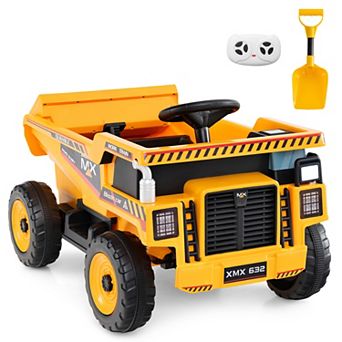 Costway 24V Ride on Dump Truck for Kids,4-Wheeler Construction Electric Vehicle with Shovel