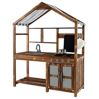 Costway Wooden Mud Kitchen with Chalkboard, Stoves, Removable Sink & Accessories