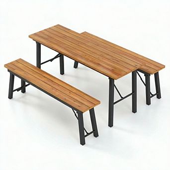 Costway Folding Picnic Table & Bench Set Dining Table with Metal Frame for 4 or 6 Persons