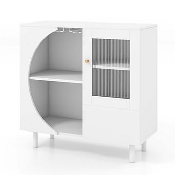 Costway Kitchen Sideboard Wooden Buffet Cabinet with Glass Holder & Tempered Glass Doors