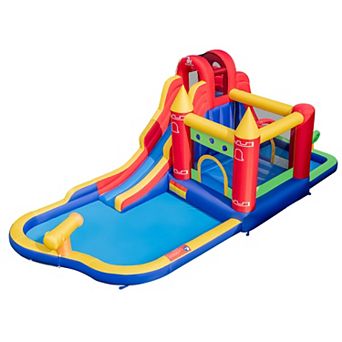 Costway 9-in-1 Inflatable Bounce Castle with Waterslide Splash Pool for 3+ without Blower