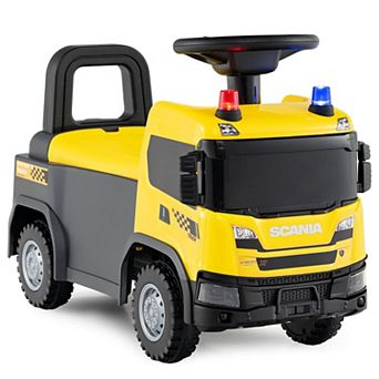 Costway Licensed Scania Toy Fire Truck with Lights Sounds & Under-Seat Storage