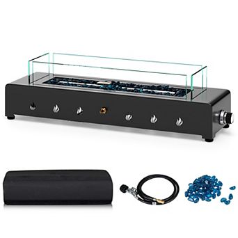 Costway 30" Tabletop Propane Fire Pit with Wind Guard Glass Rocks Stainless Steel Burner