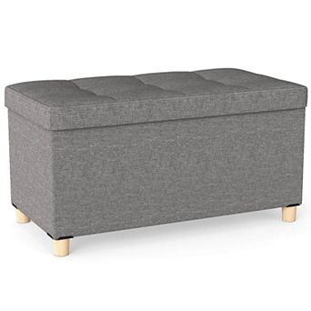 Costway 30” Storage Ottoman Bench with Tray Rubber Wood Legs for Small Space Entryway
