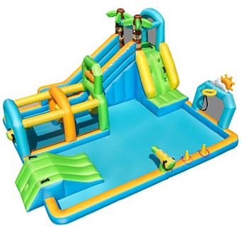 Costway Inflatable Water Park with Climbing Wall Basketball Rim Target Game Without Blower