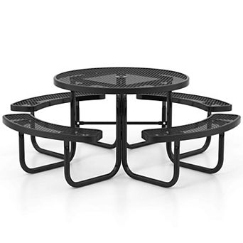 Costway 45" Coated Steel Camping Table Outdoor Round Picnic Table & Bench Set for 8