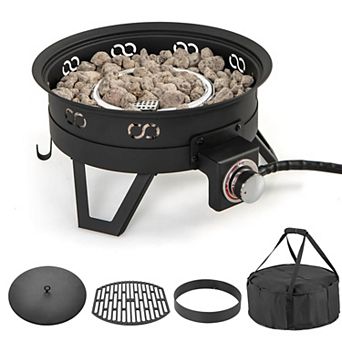 Costway 17" Portable Gas Fire Pit with Folding Legs & Removable Grill Carrying Bag