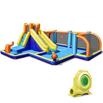 Costway Giant Soccer-Themed Inflatable Water Slide Bouncer Splash Pool W/735W Blower