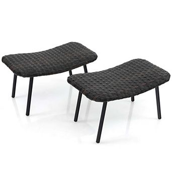 Costway Set of 2 Patio Rattan Ottoman with Padded Quick Dry Foam & Heavy-Duty Metal Legs