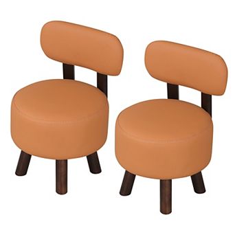 Costway Small Footrest Stools Set of 2 with Backrest & Rubber Wood Legs for Bedroom