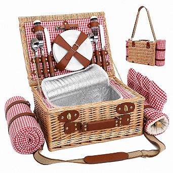 Wicker Picnic Basket Insulated Liner Carry Handle Camping Wedding Gift