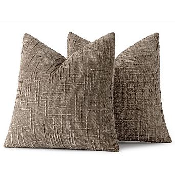 Taupe Chenille Pillow Covers Set of 2,18x18",Textured Modern Boho Farmhouse Decor,No Insert Included