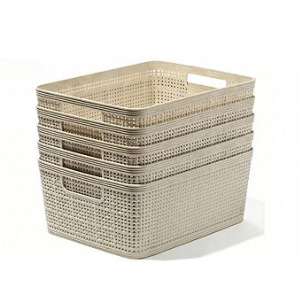 5-Pack Woven Plastic Baskets, Natural, Space-Saving Storage, Home Organizer