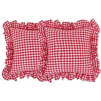Gingham Pillow Covers Set of 2,26x26"Red White Buffalo Check,Farmhouse Style,Washed Cotton no insert