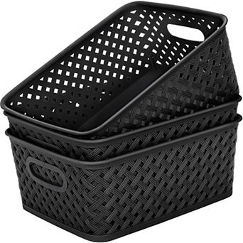 3 Pack Medium Plastic Storage Baskets With Handles For Home Office Organization