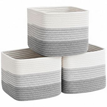 3 Pack Cube Storage Bins Cotton Rope Woven Baskets for Toys Clothes Towels Shelf Closet Bathroom
