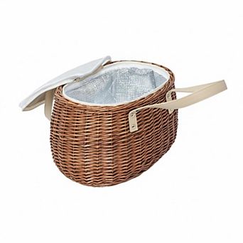 Wicker Insulated Picnic Basket With Cooler Bag Lid For Camping Outdoor