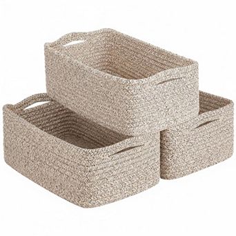 3 Pack Woven Storage Baskets Organizing Cotton Rope Collapsible Sturdy Handles Versatile