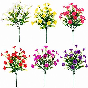 12 UV Resistant Artificial Morning Glory Flowers with Eucalyptus Leaves Outdoor Decor
