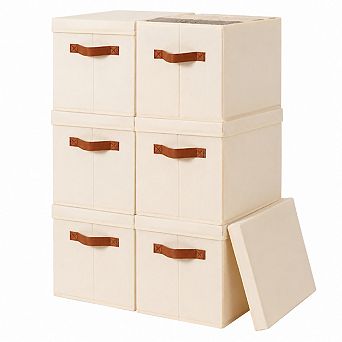 6 Pack Foldable Fabric Storage Baskets With Lids Stackable Organizer Bins