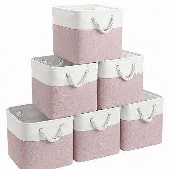6 Pack Foldable Fabric Storage Bins With Rope Handles For Closet Shelves