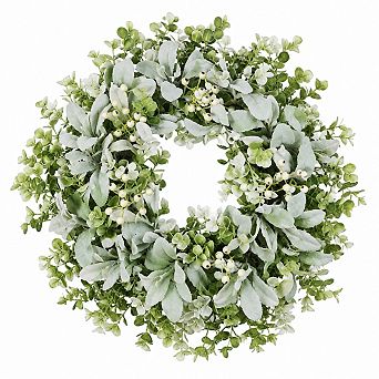 26 Inch Lambs Ear Eucalyptus Wreath with White Berries Year Round Home Decor