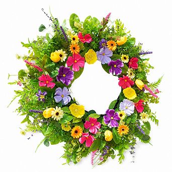 24 Inch Summer Front Door Wreath Artificial Eucalyptus Floral Decor for Indoor Outdoor